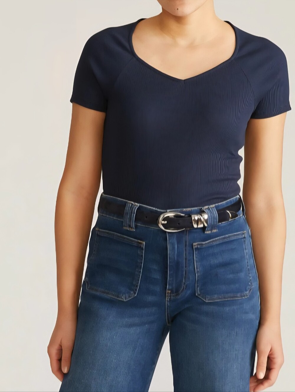 Universal Standard Carey Ribbed Sweetheart Tee, Navy, Size 22/24, NWT